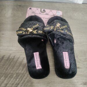 Juicy Couture Hasen Black/Gold Ribbon Faux Fur Slippers. Sz XL 9.5-10.5 NWT!‎